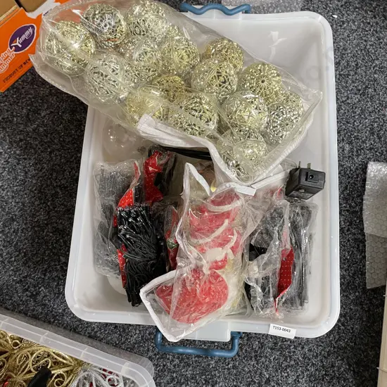 Box of Assorted Christmas Decorations, incl lights