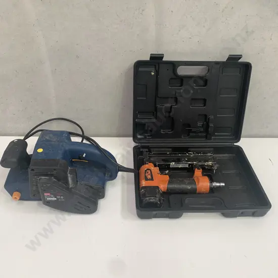 Ryobi Corded Sander Model EBS70321 with Tool Shed Hydraulic Framing Gun in Case