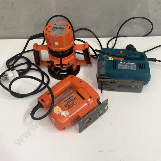 Corded Black and Decker Tools x 3 - DN533E Jigsaw, 3/4 HP Router and 2 Speed Jigsaw