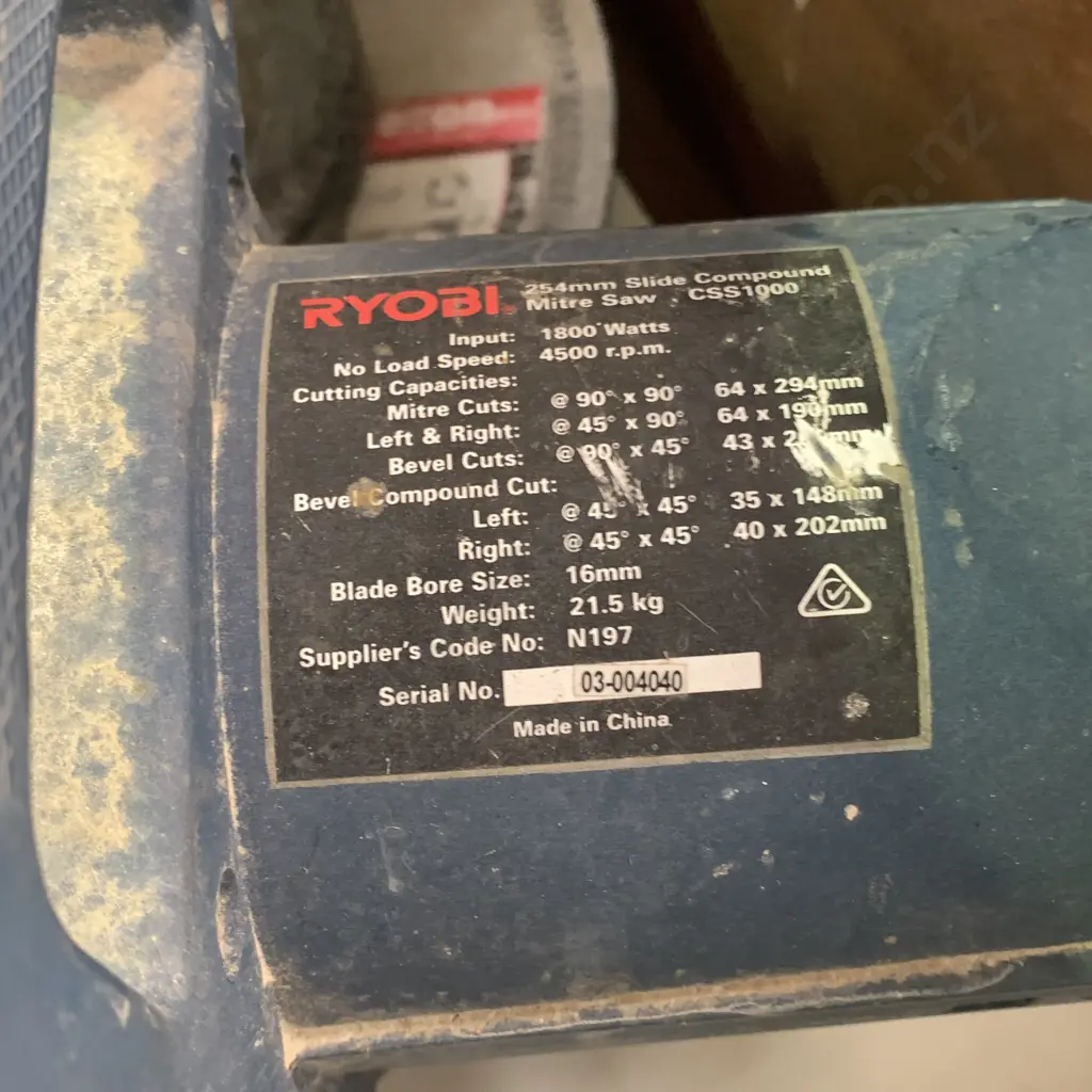 Ryobi 254mm Slide Compound Mitre Saw. Model CSS1000 Image 1++