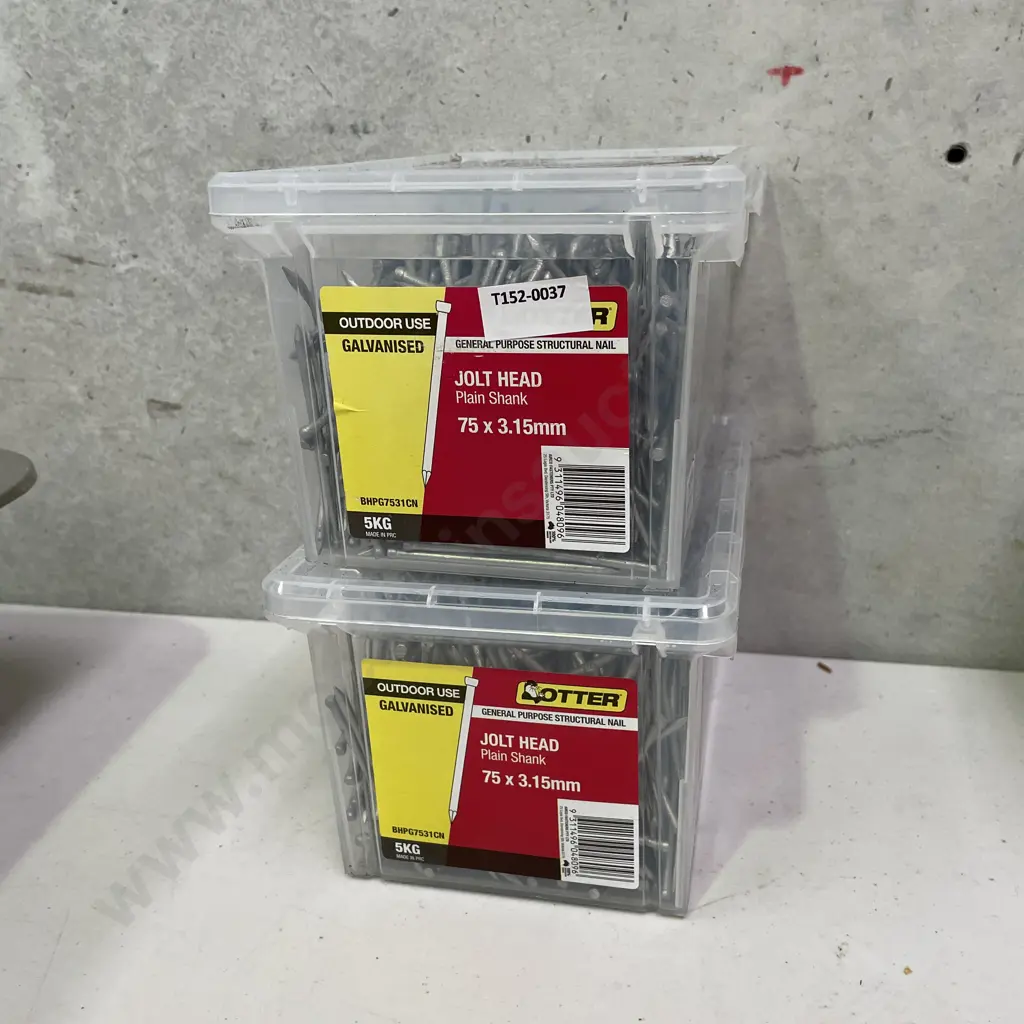 2 x 5kg Container of Galvanised Jolt Head Plain Shank Nails 75 x 3.15mm Image 1++