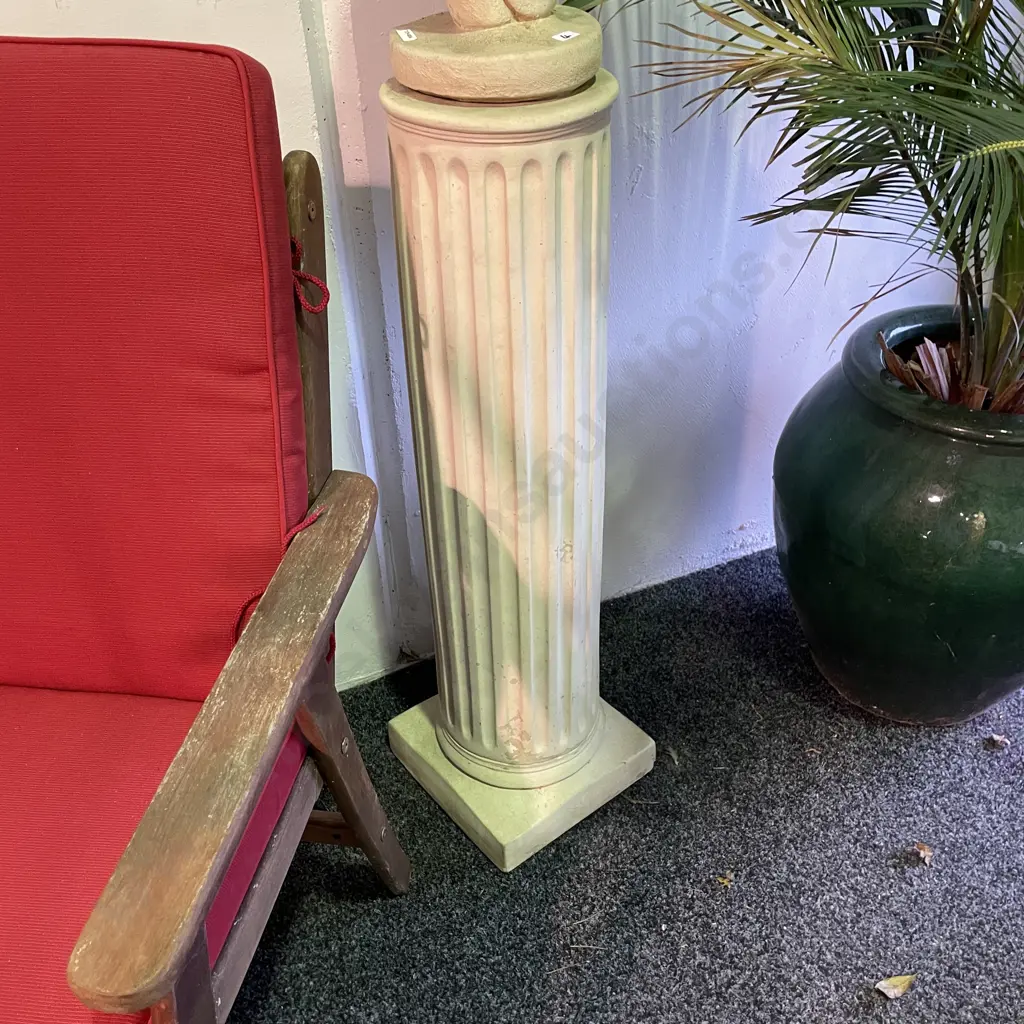 Stunning Concrete Pillar Garden Sculpture with Stylised Carved Family. H1.5 Metres Image 1++