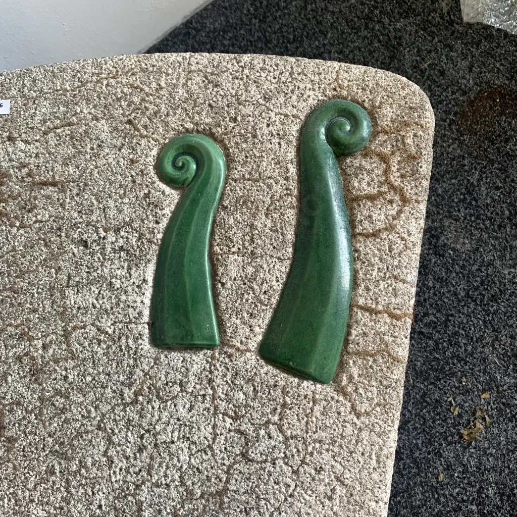 NureZ Art Concrete Garden Seat on Twin Pillars, with Koru insets. H32 W100cm Image 1++