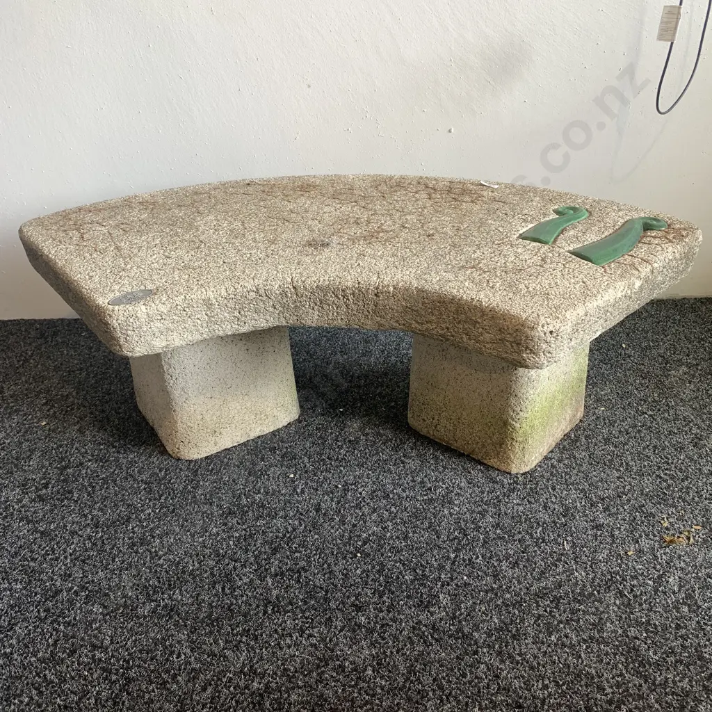 NureZ Art Concrete Garden Seat on Twin Pillars, with Koru insets. H32 W100cm Image 1++