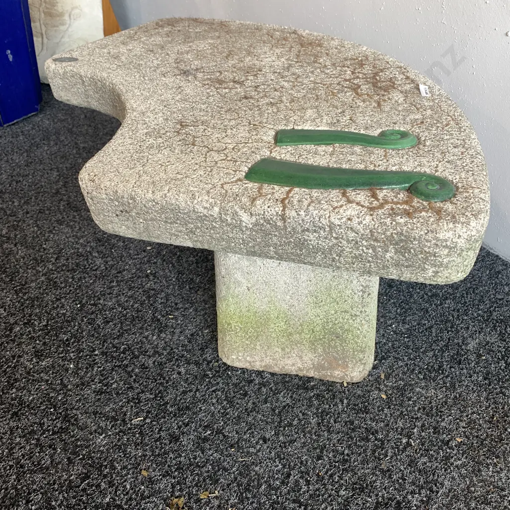 NureZ Art Concrete Garden Seat on Twin Pillars, with Koru insets. H32 W100cm Image 1++
