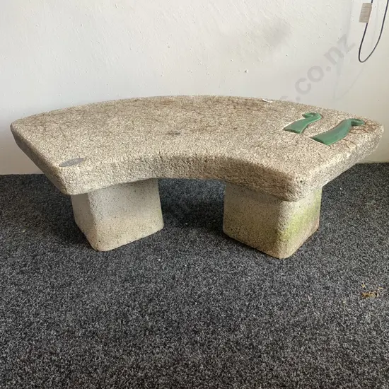 NureZ Art Concrete Garden Seat on Twin Pillars, with Koru insets. H32 W100cm