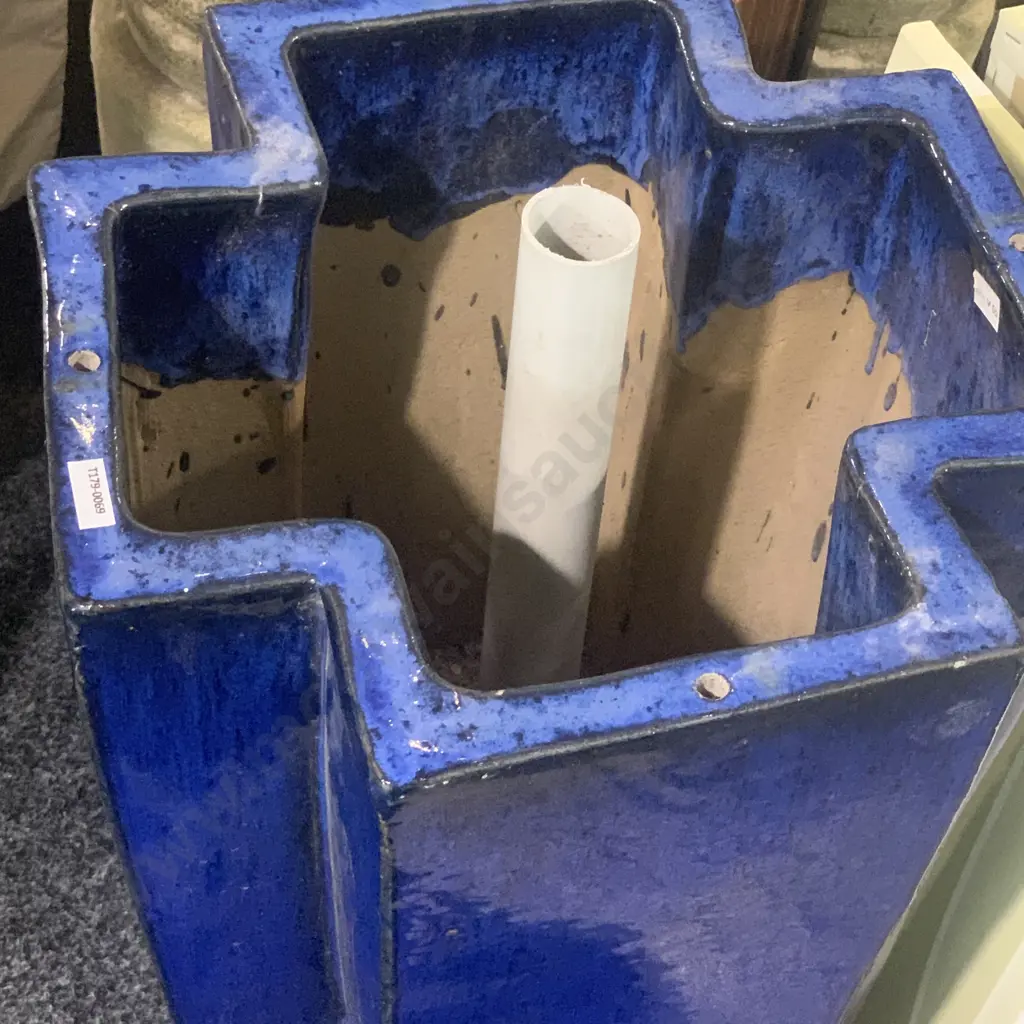 Large Blue Terracotta Outdoor Planter/Umbrella Stand H70 W40cm Image 1++