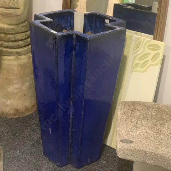 Large Blue Terracotta Outdoor Planter/Umbrella Stand H70 W40cm