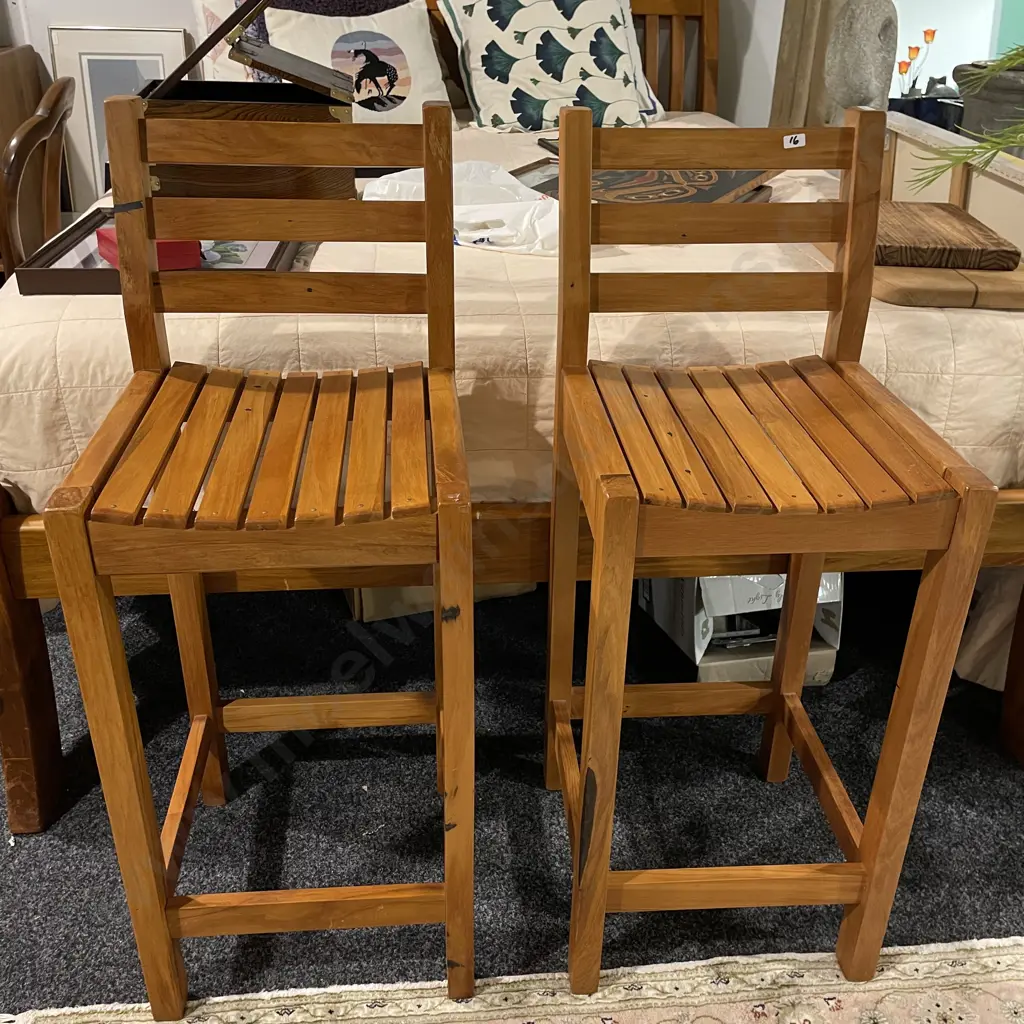 Pair of Solid Wood Bar Stools Image 1++