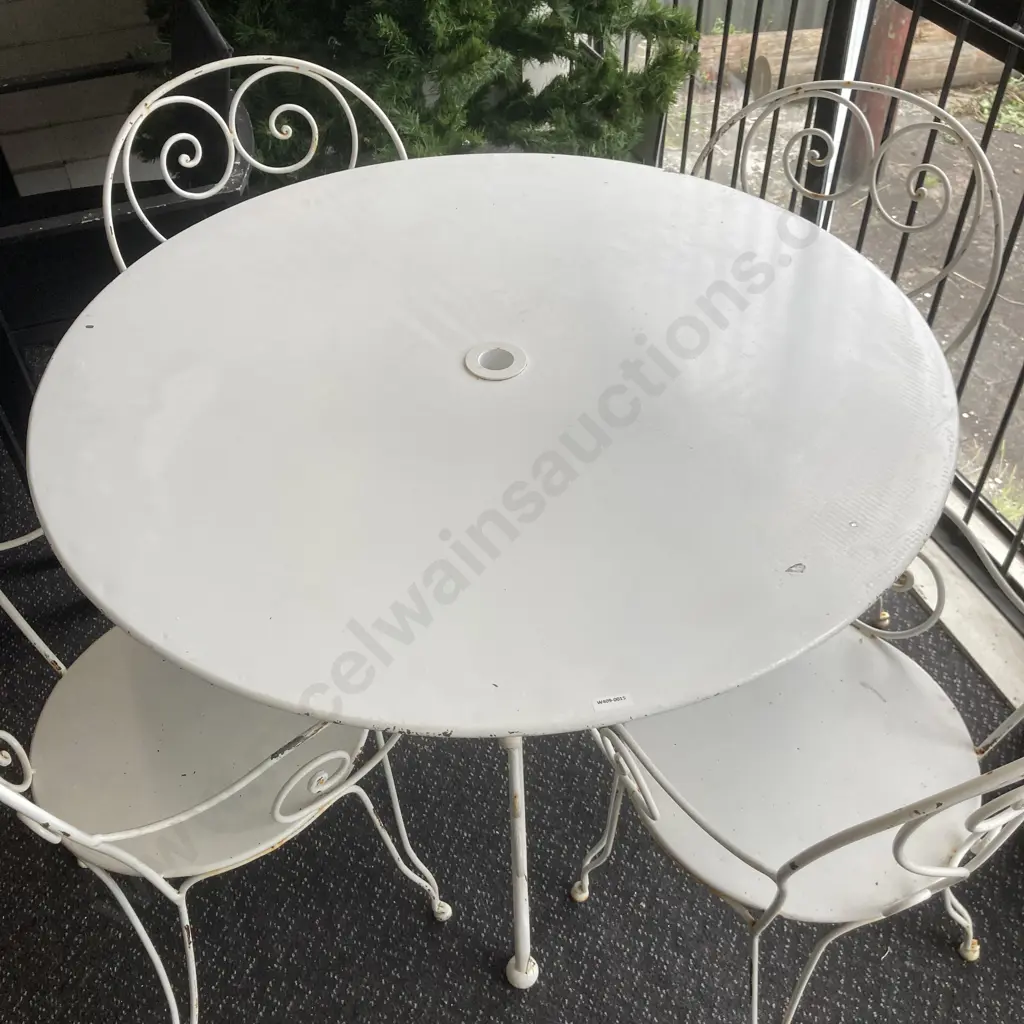 White French Style Round Table And Four Armed Chairs, 75 x 97cm Image 1++