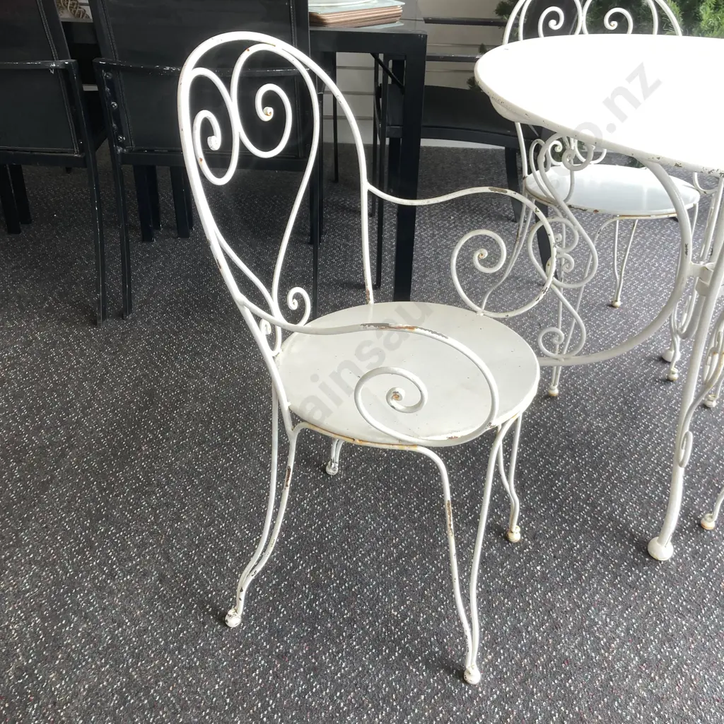 White French Style Round Table And Four Armed Chairs, 75 x 97cm Image 1++