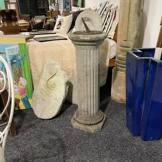 Concrete Outdoor Garden Feature Pillar Sun Dial, H97cm
