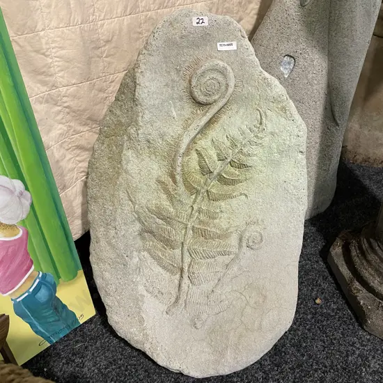 Concrete Garden Feature with Carved NZ Fern and Fronds, H56cm