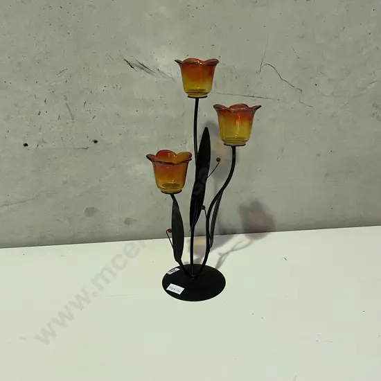 Tulip Glass and Metal Candelabra H40cm