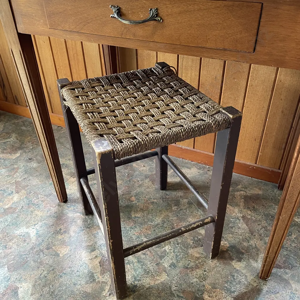 Vintage Woven topped stool Image 1++