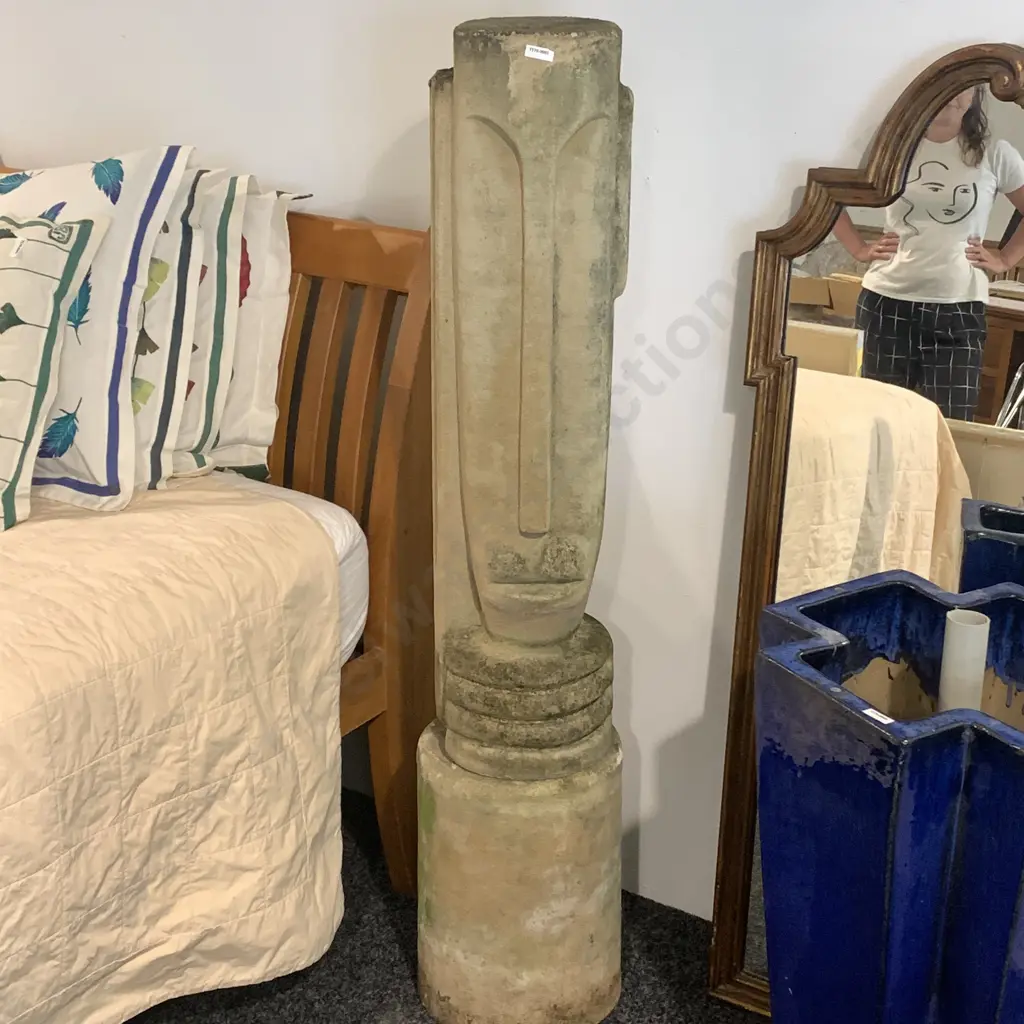 Outdoor Concrete Pillar Sculpture of a Face, 2 Piece, Base 38cm, Face H92cm, Total Height 140cm Image 1++