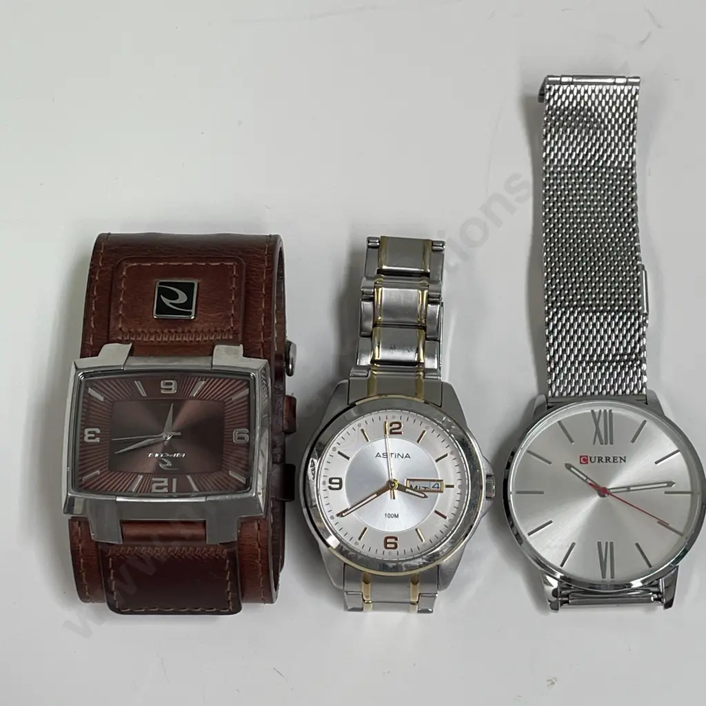Three Mens Watches. Astina, Rip Curl with Leather Strap, Curren Image 1++