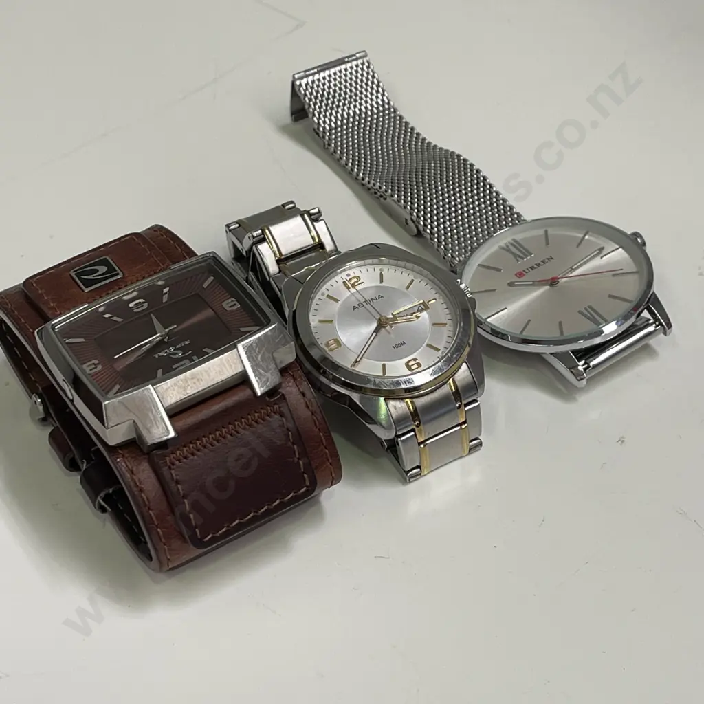 Three Mens Watches. Astina, Rip Curl with Leather Strap, Curren Image 1++