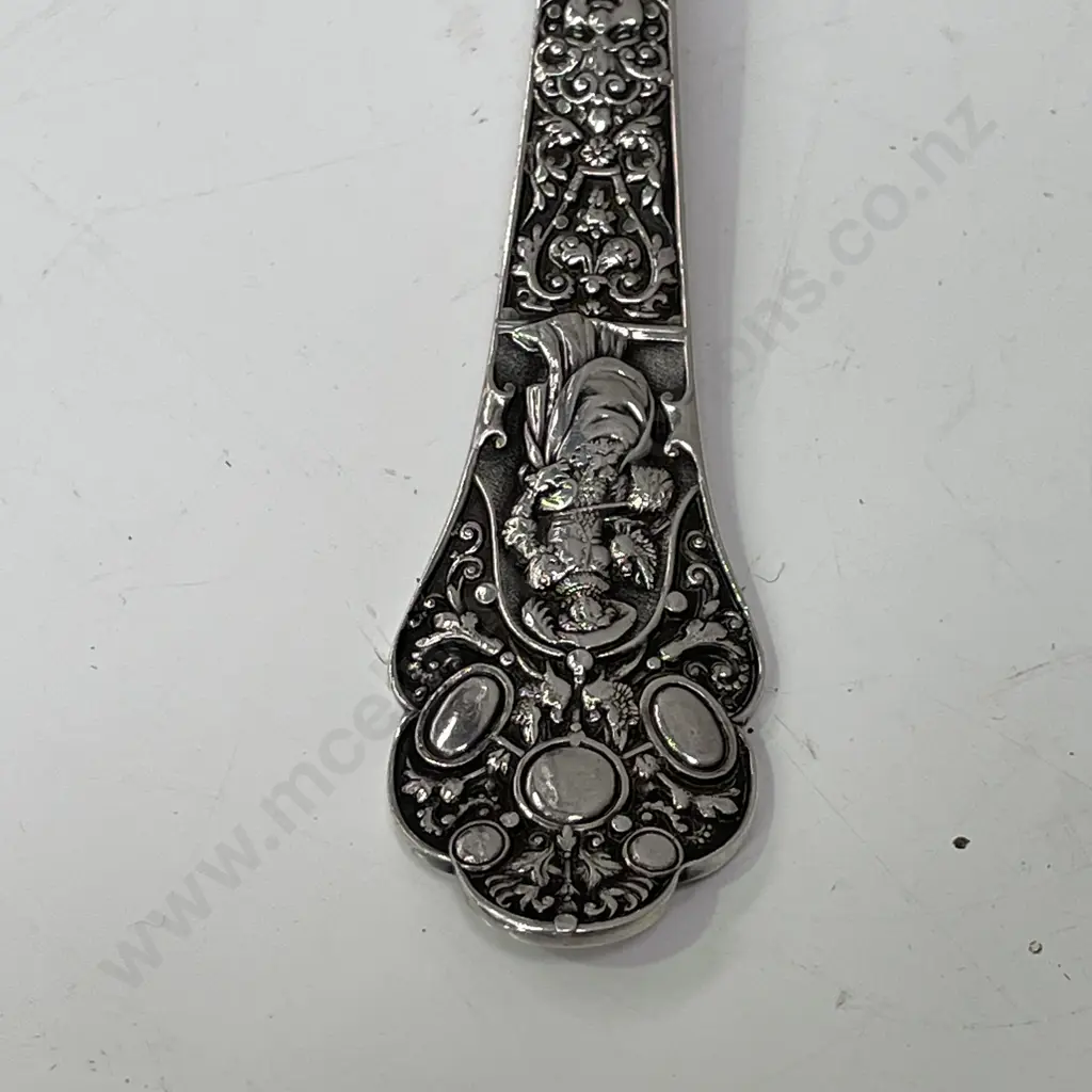 Sterling Silver Large Serving Spoon. Ornate detail. Stamped "Sterling" with hallmarks as shown Image 1++