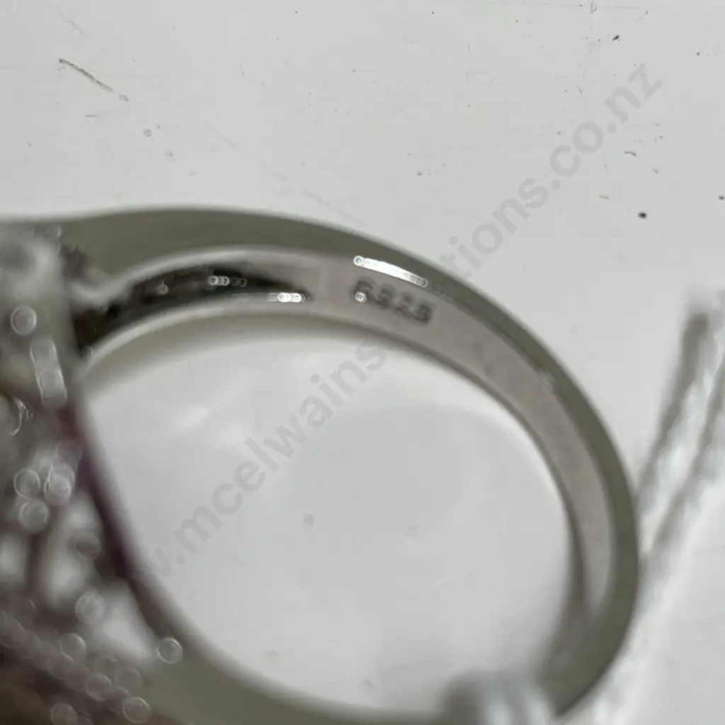 Sterling Silver Diamante large setting Dress Ring Image 1++