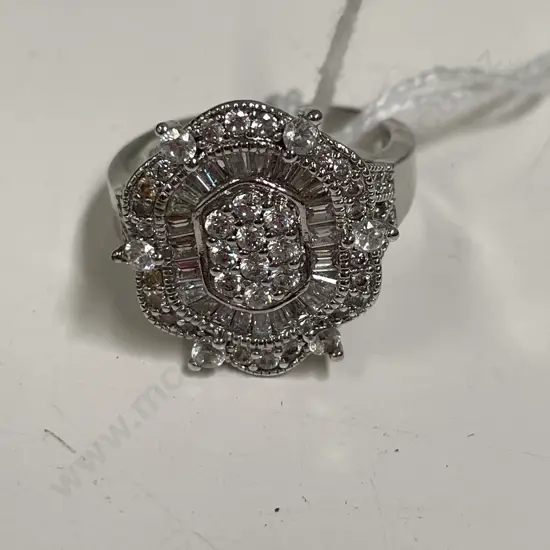 Sterling Silver Diamante large setting Dress Ring