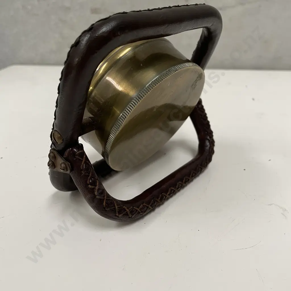 Brass Clock on leather bound brass folding stand Image 1++
