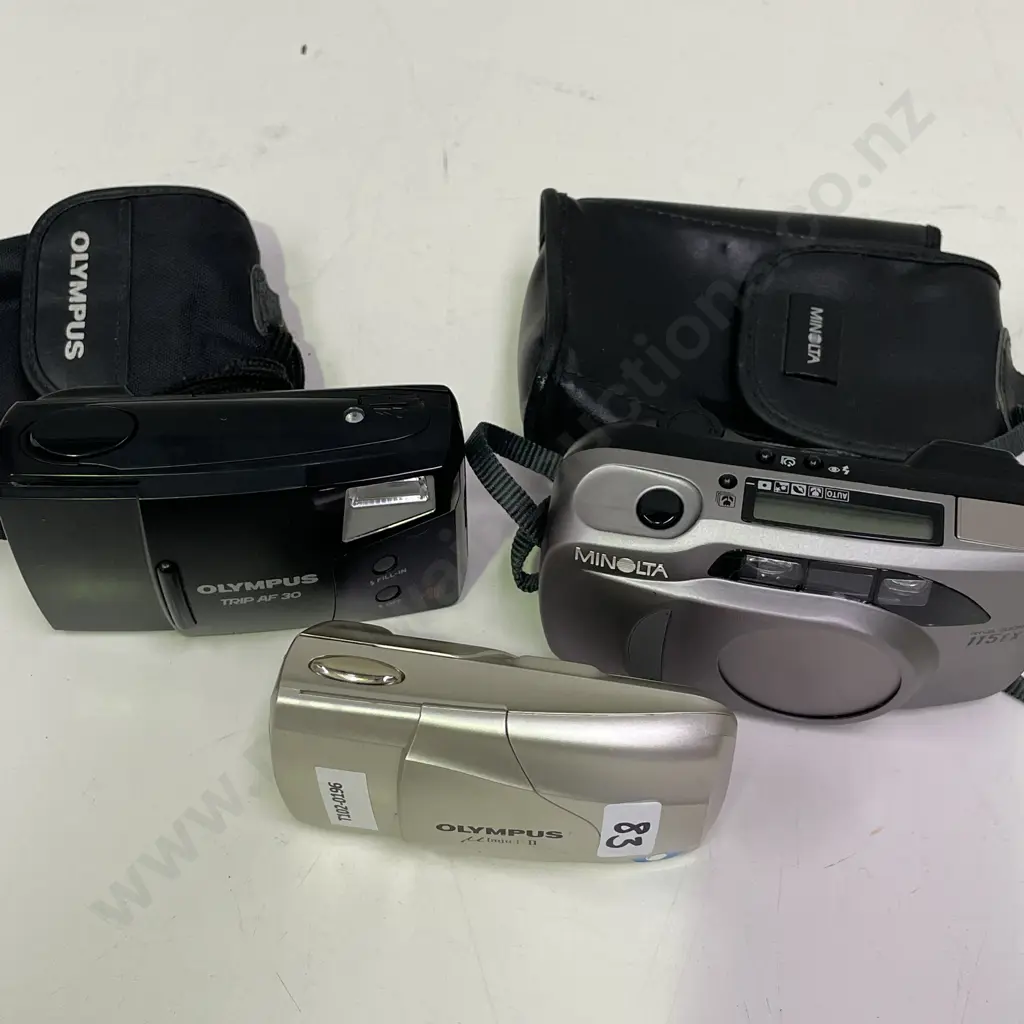 3 x Cameras. Minolta Riva Zoom 115EX, Olympus Trip AF30 and another Olympus Image 1++