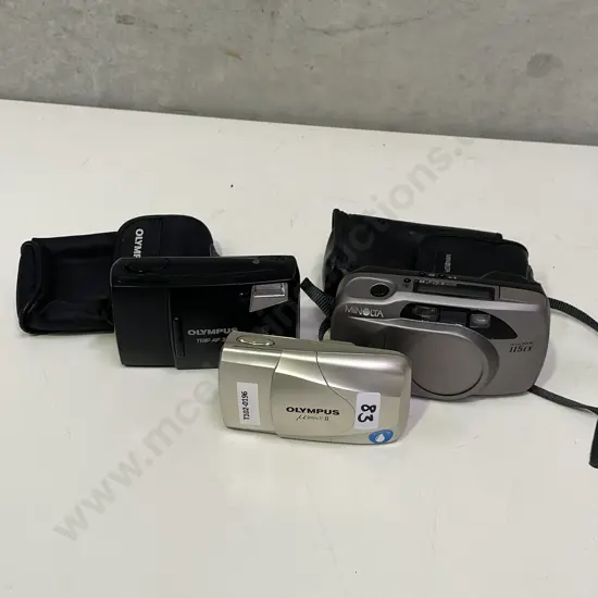 3 x Cameras. Minolta Riva Zoom 115EX, Olympus Trip AF30 and another Olympus