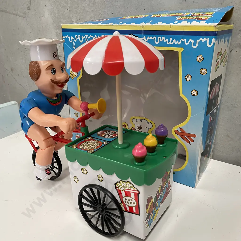 Vintage Boxed Popcorn Super Ice Cream Cart Battery Operated Toy Image 1++