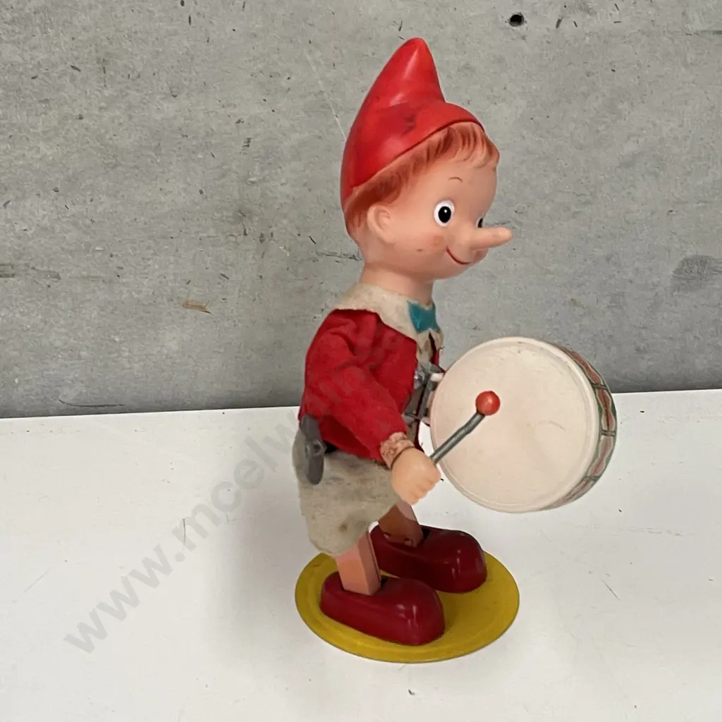 Vintage Wind Up Pinocchio Playing Drum Toy Image 1++