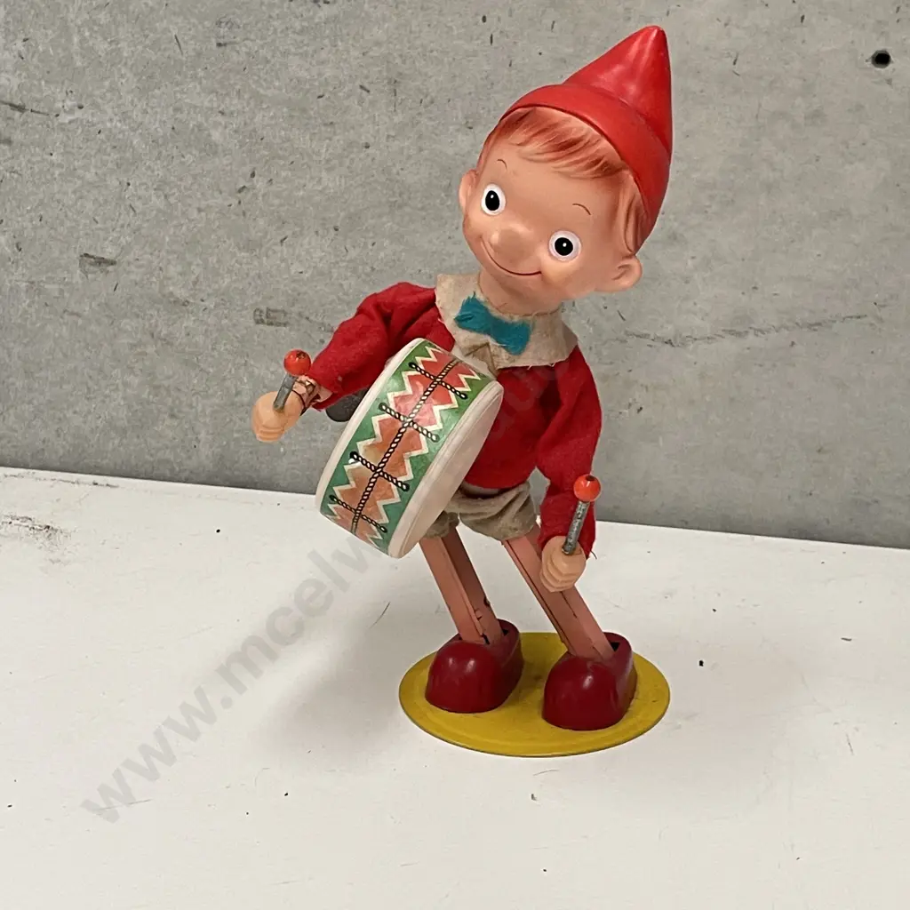 Vintage Wind Up Pinocchio Playing Drum Toy Image 1++