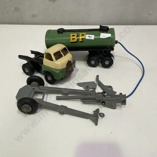 Vintage Tri-Ang BP Tanker Truck with English Made Artillery Canon