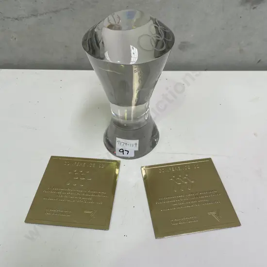 Heavy Crystal? Olympic Rings Caduceus Trophy Signed with 3 Sport Badges
