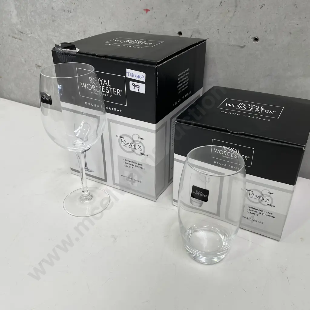 2 Boxed Sets of Royal Worcester Wine Glasses and Tumblers - 4 in each box Image 1++
