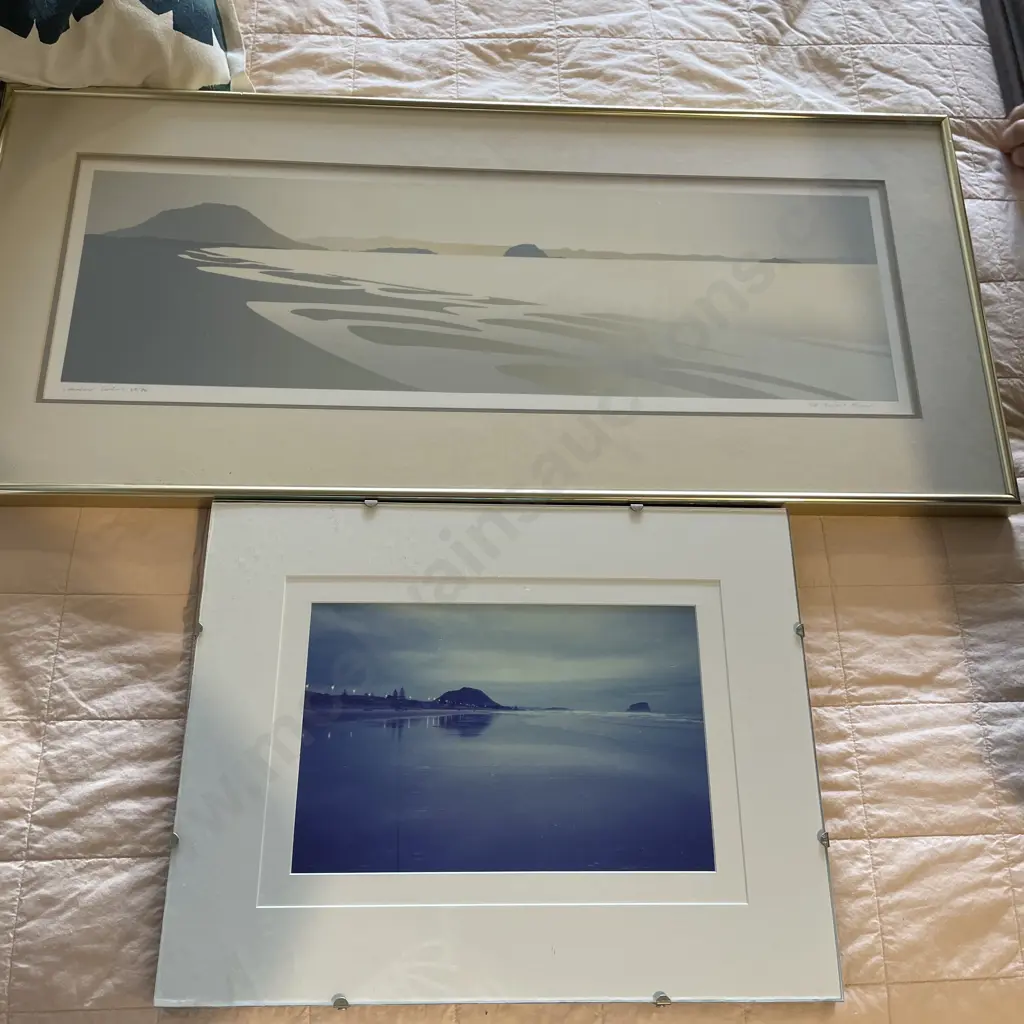 2 Artworks of Mt Maunganui, early framed photograph 45 x 35cm. Limited Edition Framed Print 39/90 by Lawrence Leiter?  Image 1++
