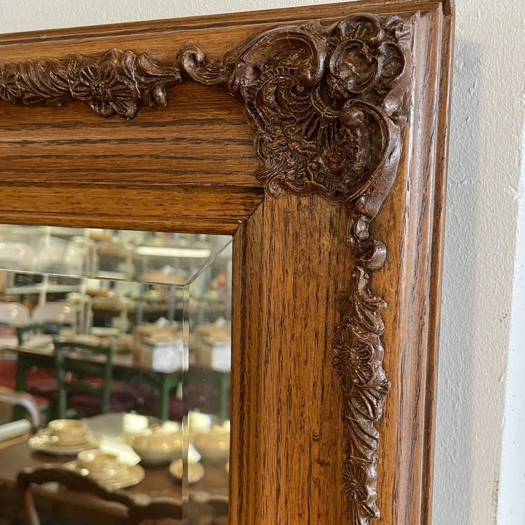 Ornate Oak Framed Bevelled Edge Mirror 107 x 77 cm Image 1++
