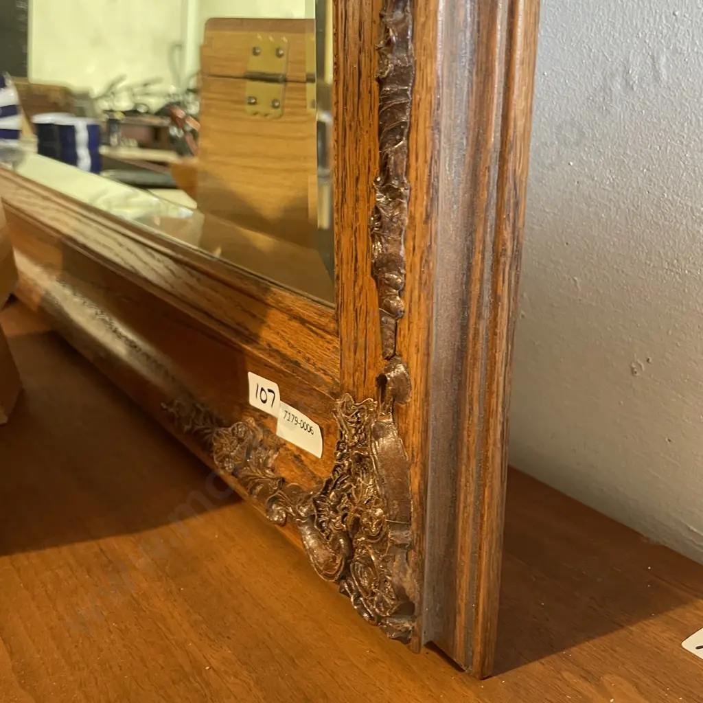 Ornate Oak Framed Bevelled Edge Mirror 107 x 77 cm Image 1++