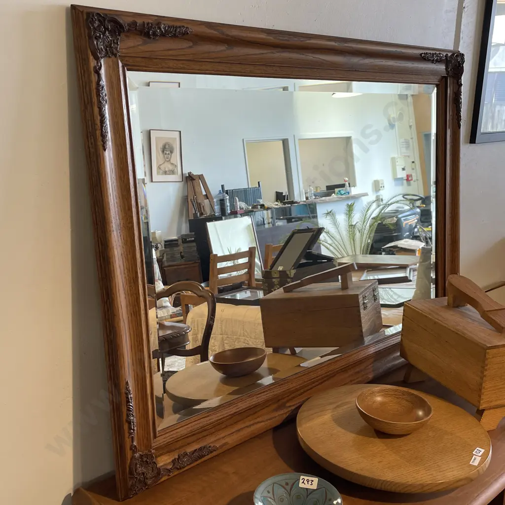 Ornate Oak Framed Bevelled Edge Mirror 107 x 77 cm Image 1++