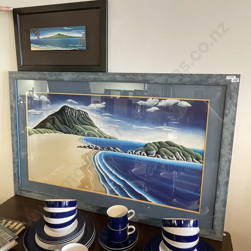 2 Framed Artworks by D. Adams, Mt Maunganui and Rangitoto Scenes, 107 x 67 and 48 x 29cm Image 1++