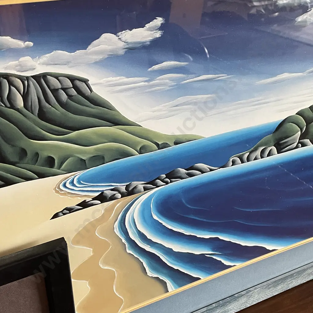 2 Framed Artworks by D. Adams, Mt Maunganui and Rangitoto Scenes, 107 x 67 and 48 x 29cm Image 1++