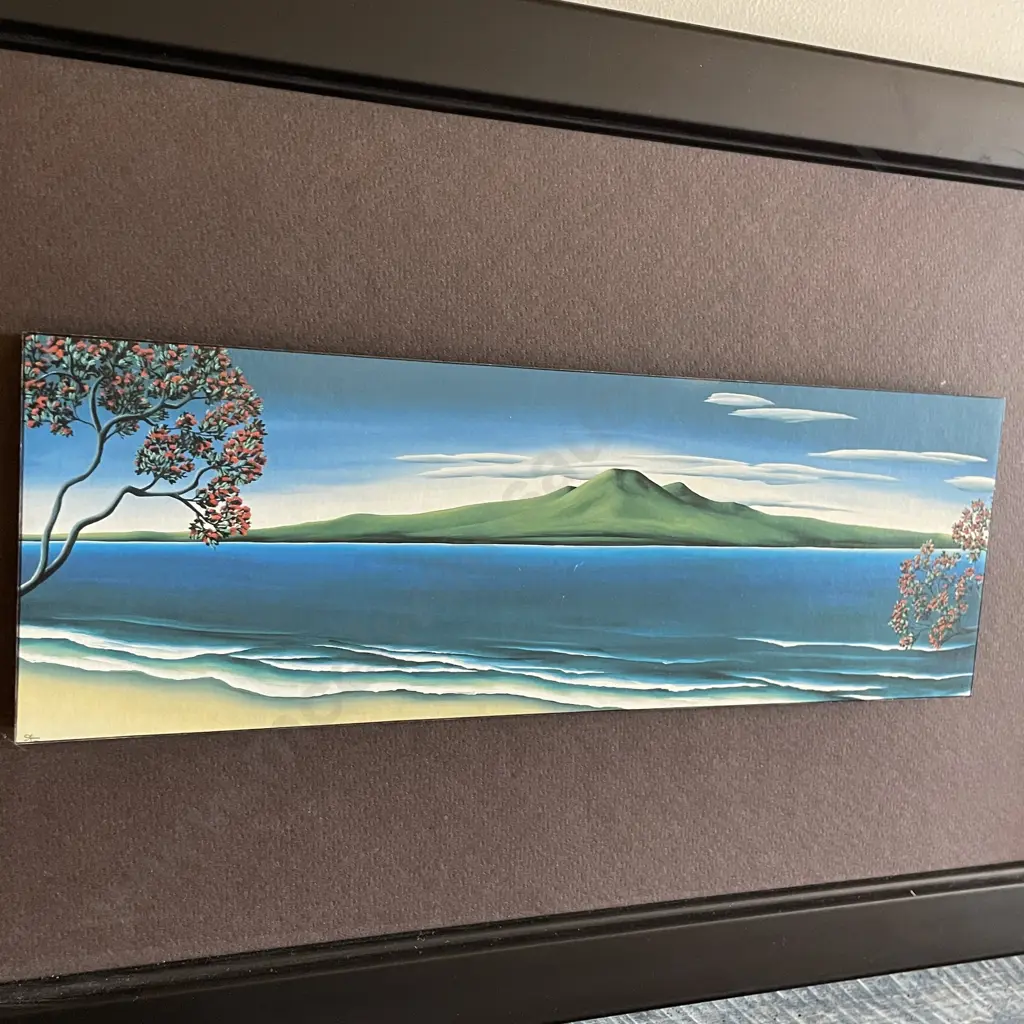 2 Framed Artworks by D. Adams, Mt Maunganui and Rangitoto Scenes, 107 x 67 and 48 x 29cm Image 1++
