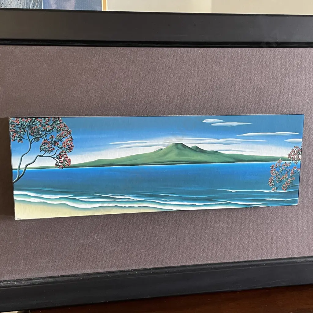 2 Framed Artworks by D. Adams, Mt Maunganui and Rangitoto Scenes, 107 x 67 and 48 x 29cm Image 1++