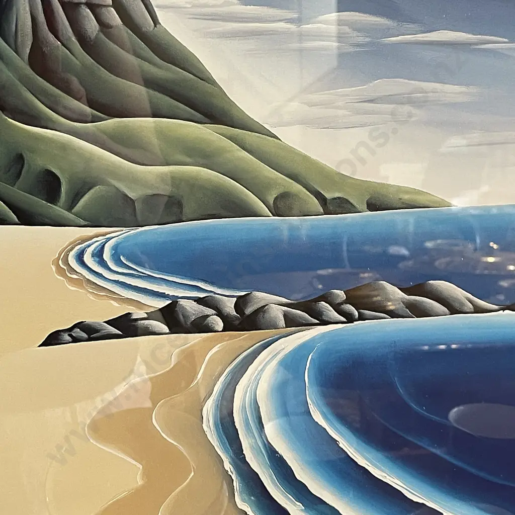 2 Framed Artworks by D. Adams, Mt Maunganui and Rangitoto Scenes, 107 x 67 and 48 x 29cm Image 1++