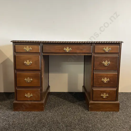 8 Drawer Vintage Writing Desk, Brass Handles, Rope Edge. W112 D59 H75cm