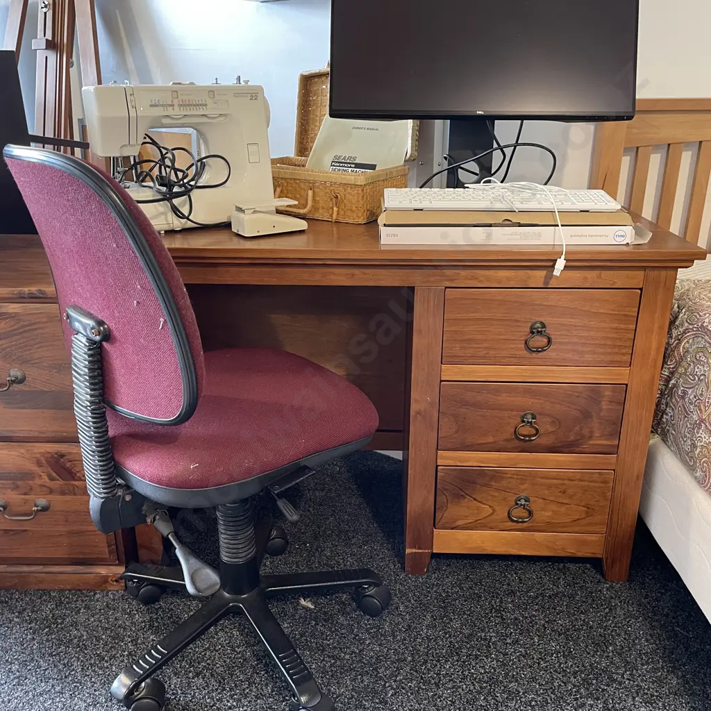Ex Harvey Norman Aged Rimu 3 Drawer Desk with Office Chair Image 1++