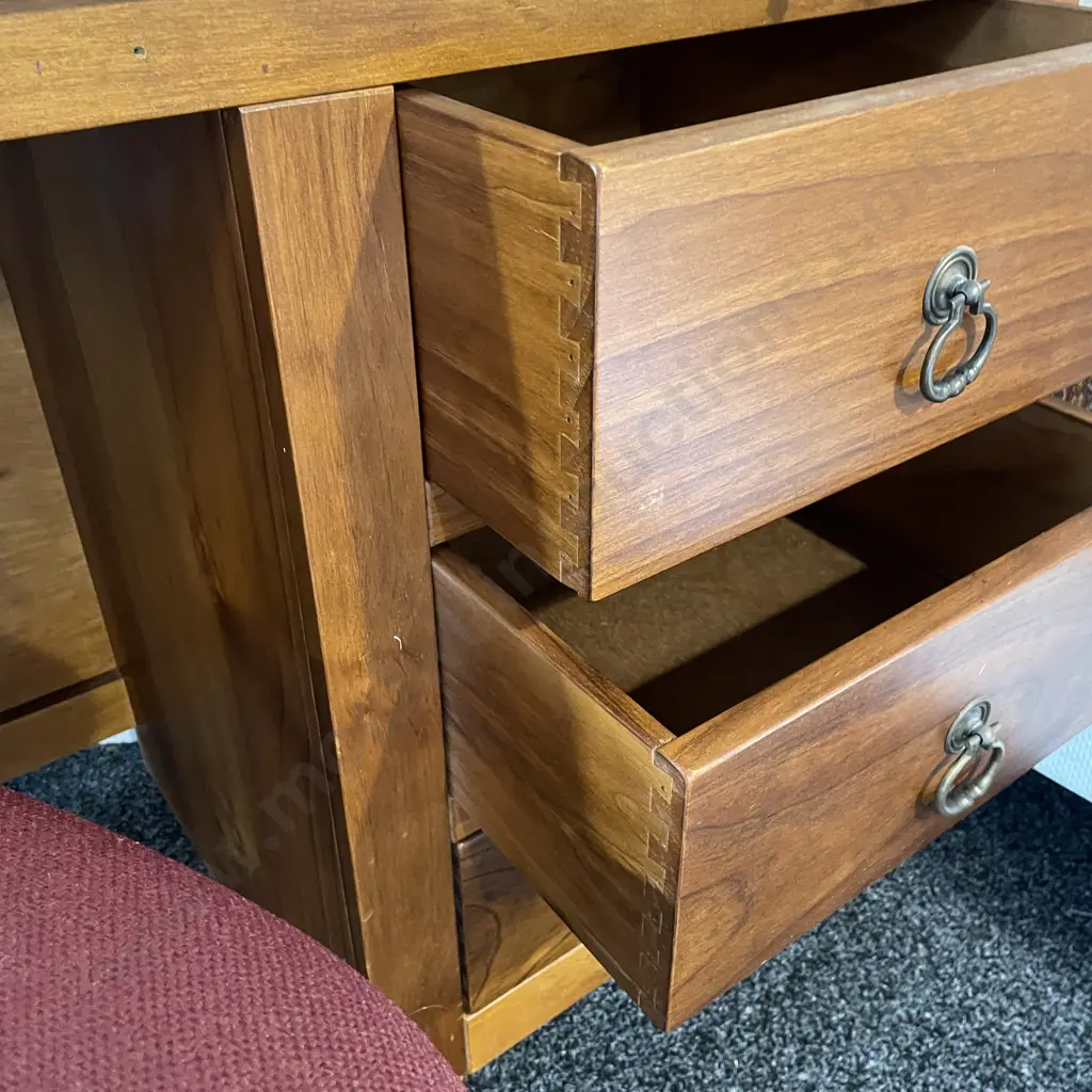 Ex Harvey Norman Aged Rimu 3 Drawer Desk with Office Chair Image 1++