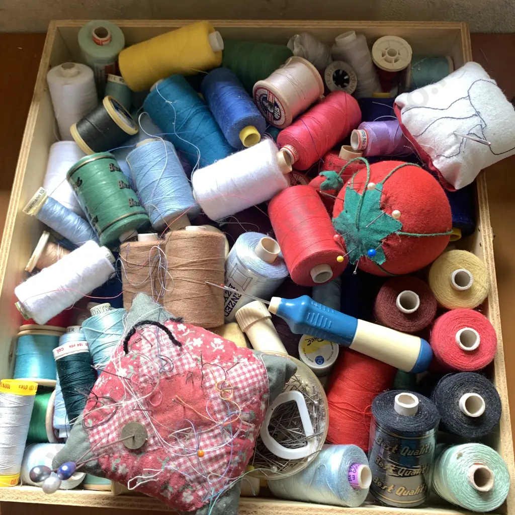 Wooden Tray with Assorted Cottons etc. Image 1++
