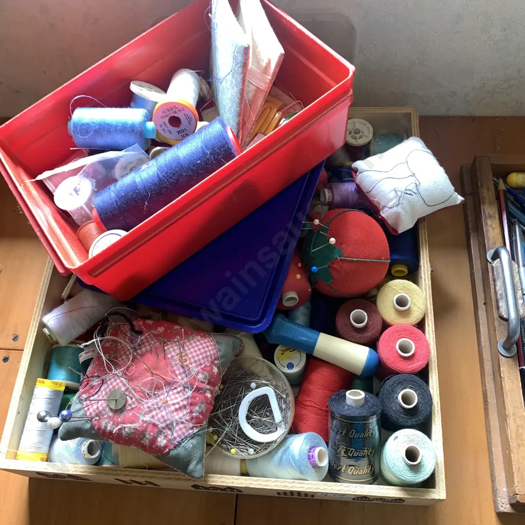 Wooden Tray with Assorted Cottons etc. Image 1++