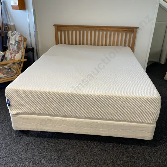 Queen Bed Base with Winkl Memory Foam Mattress, removable washable Mattress Cover, with TurnWood Headboard