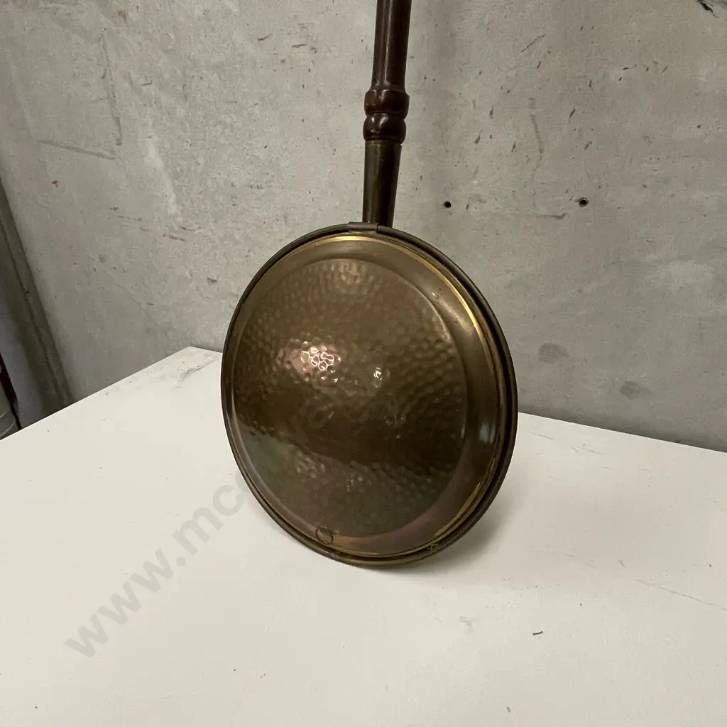 Vintage Bed Warmer. Wooden handle with brass and copper pan Image 1++